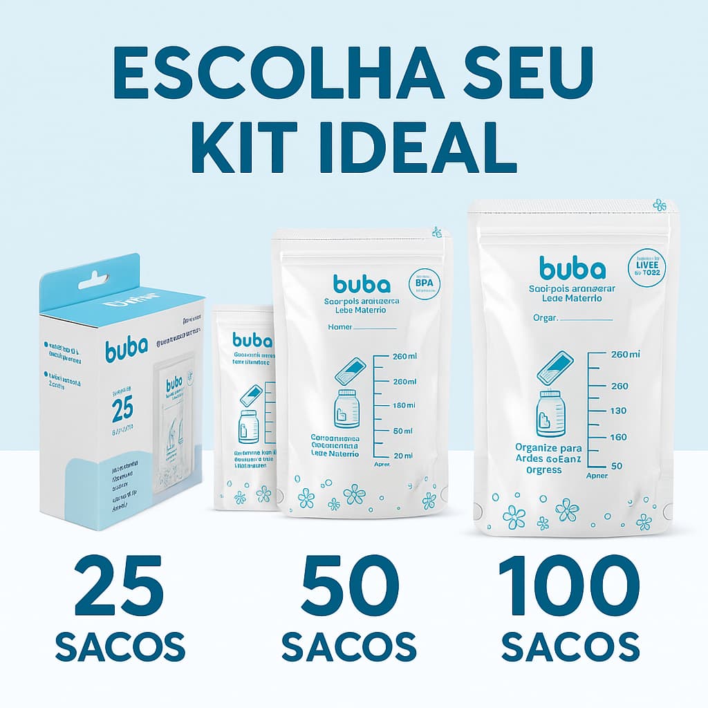 Kit 25 50 E 100 Sacos Para Armazenar e Congelar Leite Materno 200ml Descartável Buba