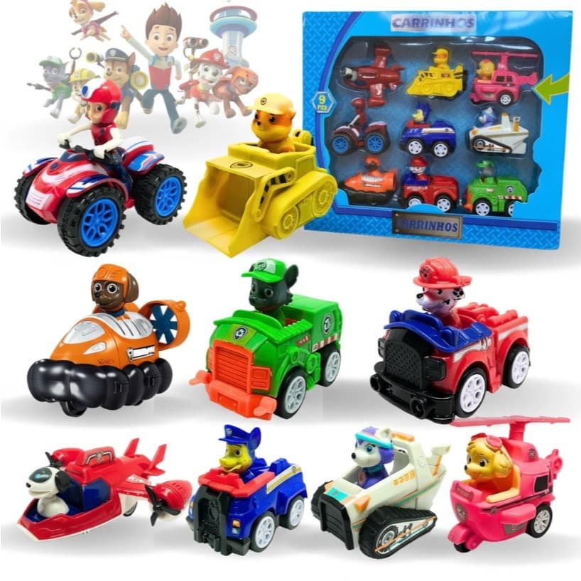Kit Carrinhos Patrulha Canina Com 9 Carros De Fricção Brinquedo Infantil Premium - Envio Imediato