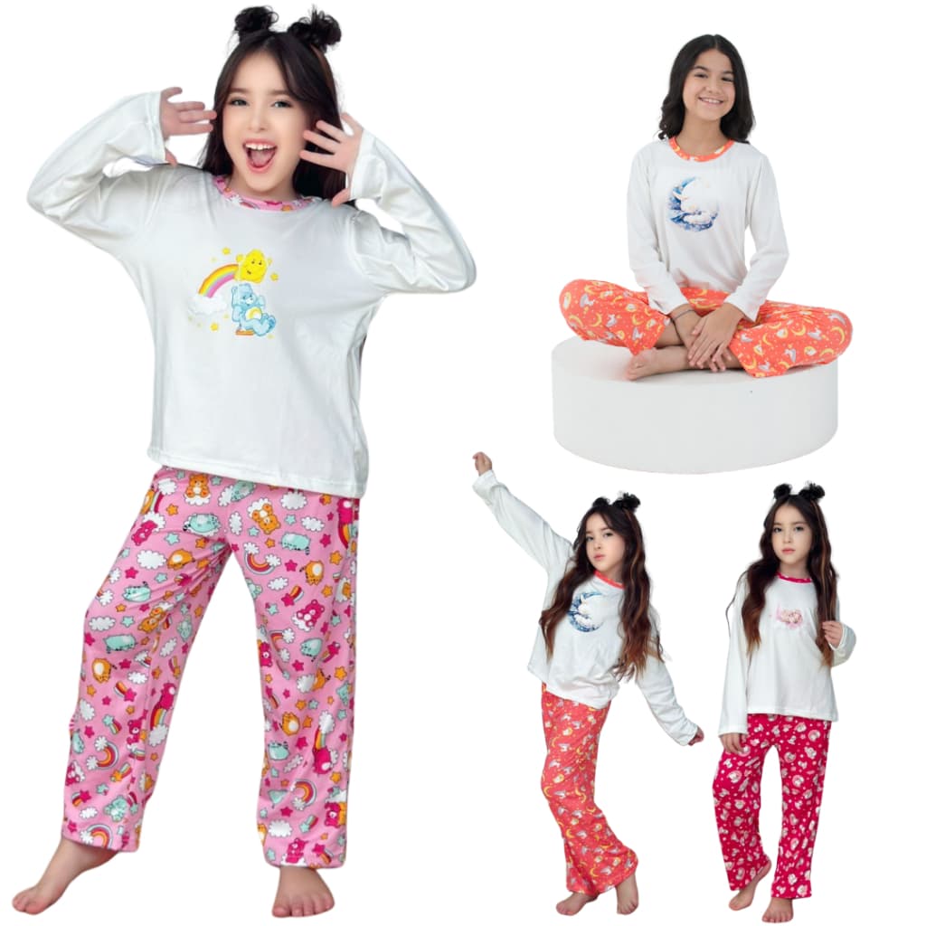 Kit Sortido 4 Peças Pijama Infantil Menina Manga Comprida Longa 4/6/8/10 Anos Pijama Infantil Menina
