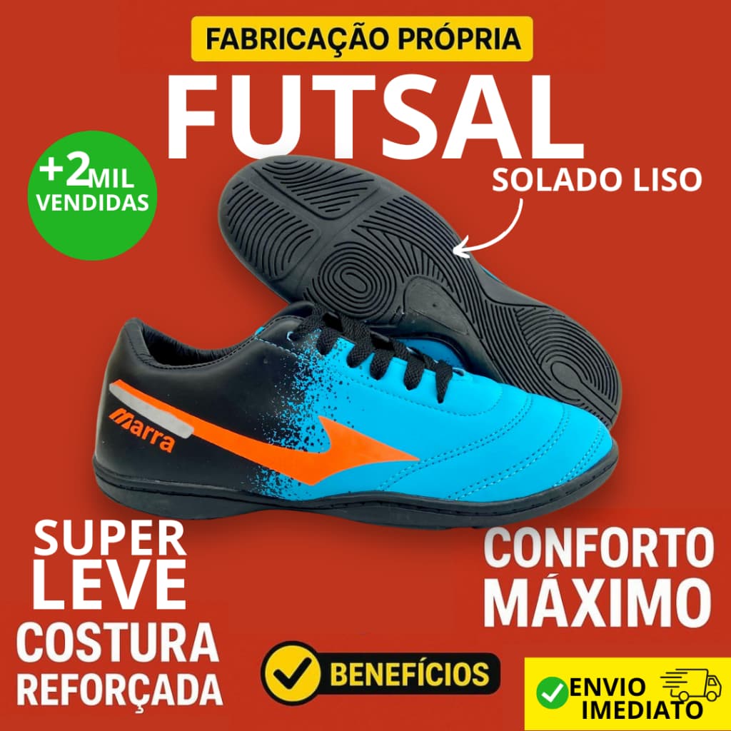 Chuteira Futsal Adulto Super Leve Conforto Máximo Costura Reforçada Sola Antiderrapante Promoção