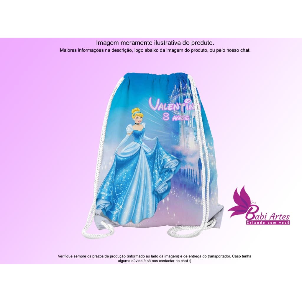 Mochilinhas Saco Personalizadas Cinderella  Festa Aniversário Lembrancinha Saquinho Infantil