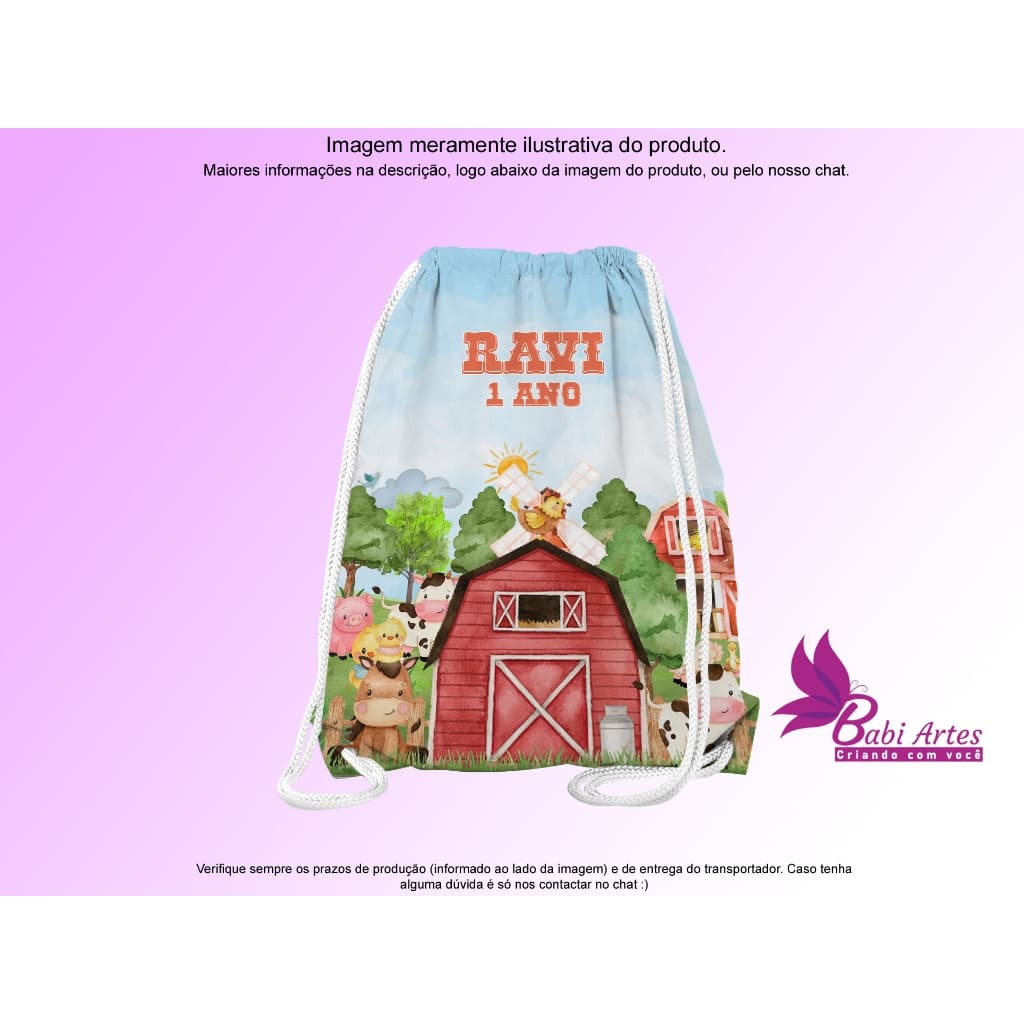 Mochilinhas Saco Personalizadas 19x28cm Fazendinha  Festa Aniversário Lembrancinha Saquinho Infantil