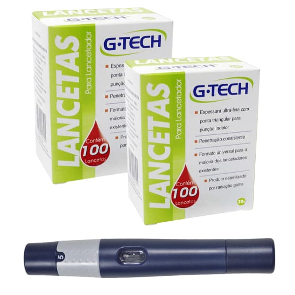 200 Lanceta Glicose Agulha Glicemia 1 Caneta Lancetadora