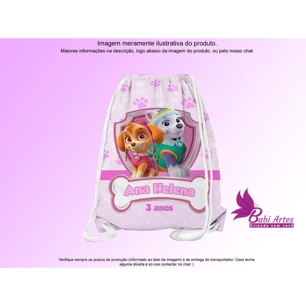 Mochilinha Personalizada Patrulha Canina  Festa Aniversário Lembrancinha Saquinho Infantil