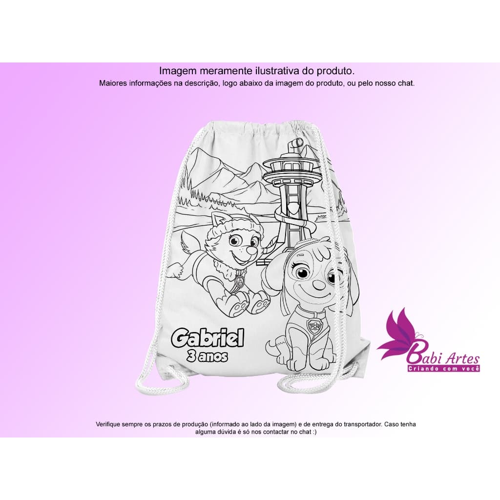 Mochilinha Saco Personalizada Patrulha Canina para colorir  Festa Aniversário Lembrancinha Saquinho Infantil