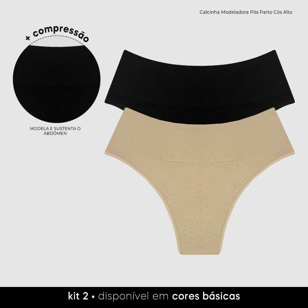 Kit 2 Calcinhas Modeladora Pós Parto Zee Rucci Cós Alto Sem Costura