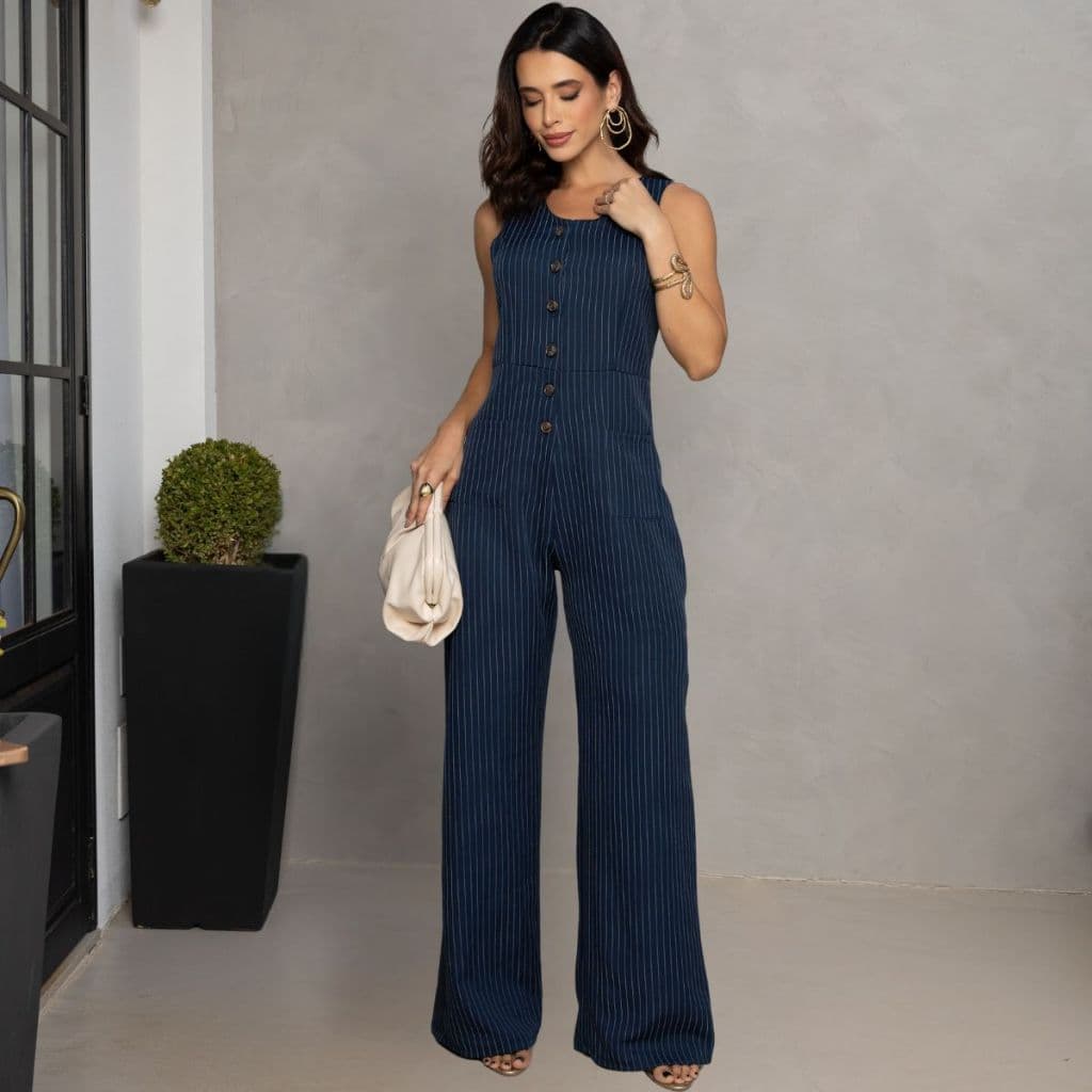 Macacao Feminino Social Alfaiataria Fechamento em Botoes