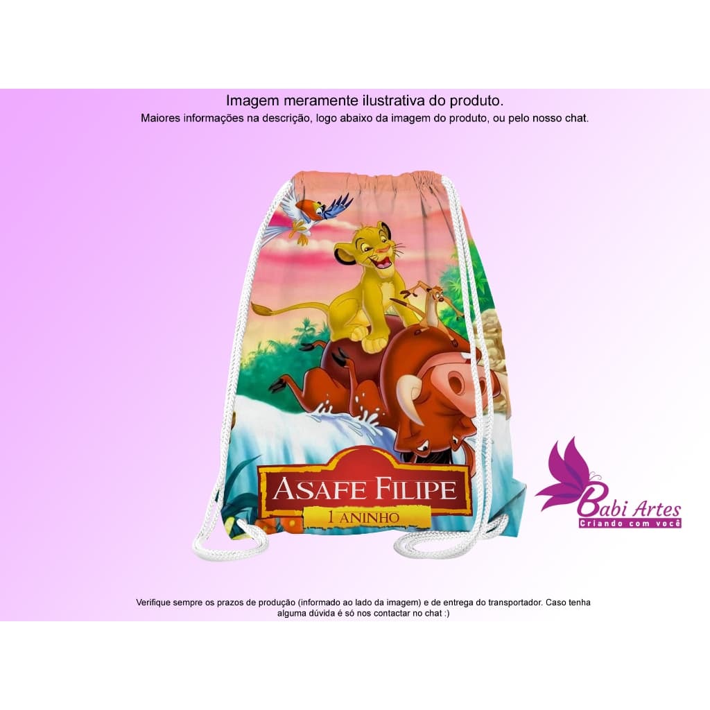 Mochilinha Saco Personalizada O Rei Leão  Festa Aniversário Lembrancinha Saquinho Infantil