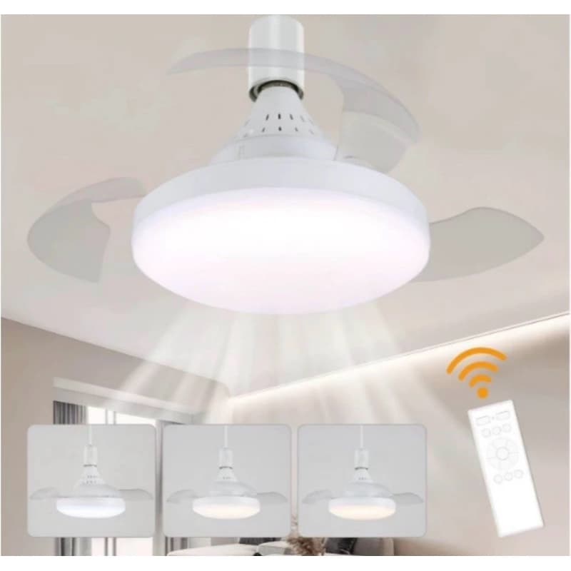Ventilador de Teto Silencioso Econômico com Lâmpada Led 3 Cores Modos Timer Controle Remoto