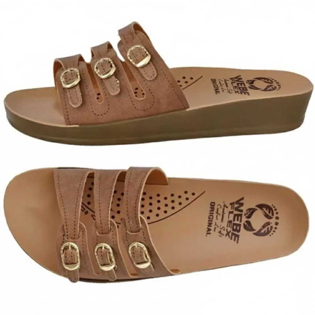 Chinelo Ortopédico Feminino Webe Flex Nude Macio Leve Para Esporão Fascite Plantar 3 Fivelas