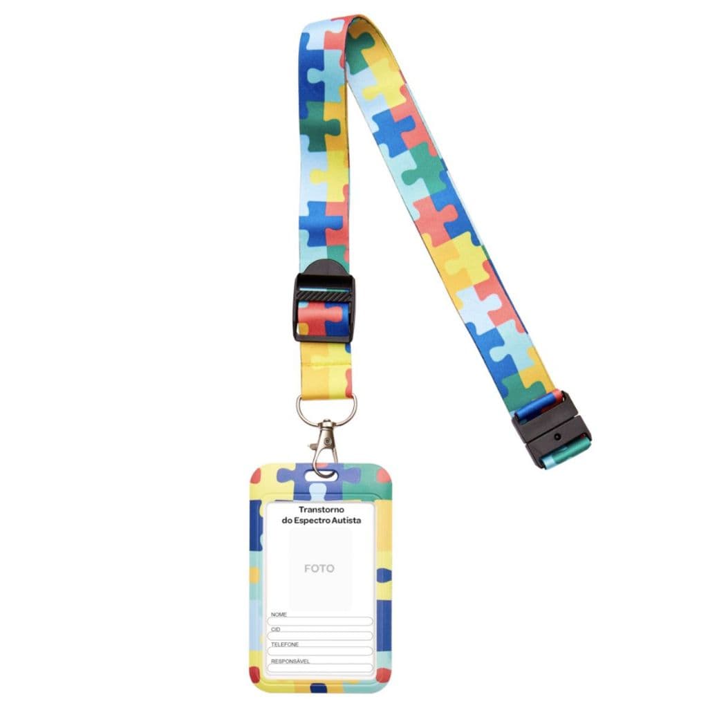 Crachá de Identificação Infantil Portador do Espectro Autista Cordão com Trava de Segurança Buba