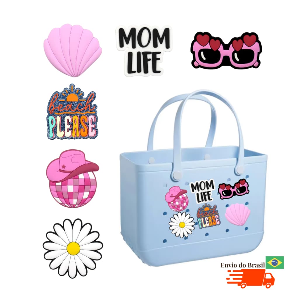 PIN ACESSÓRIO PARA BOLSA DE PRAIA EVA COM FURO BROCHE CHARMS COMPATÍVEL BOGG BAG