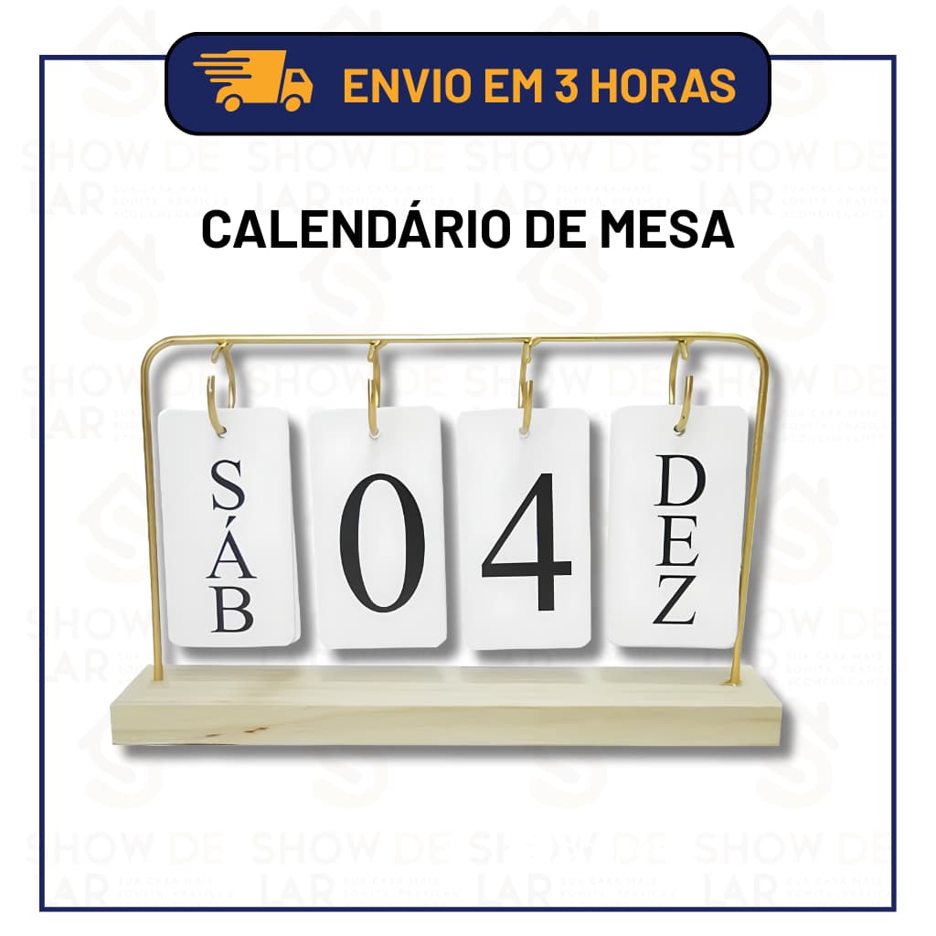 Calendário de Mesa Decorativo com Plaquinhas Preto/Dourado Permanente Escritório