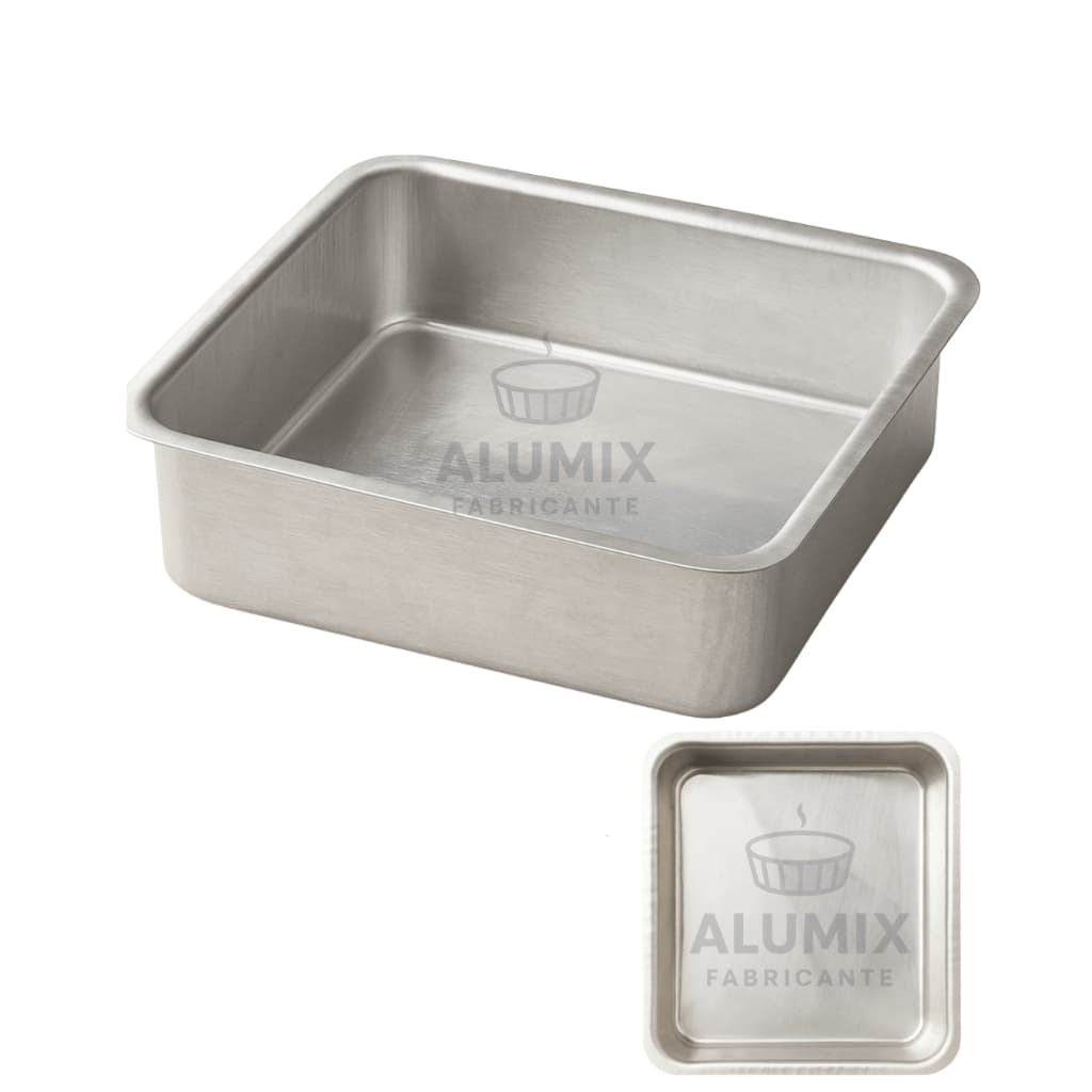 Forma Quadrada Fundo Fixo Bolo Brownie Pudim Alumix – Alumínio Prata | 20 × 20 × 7 cm