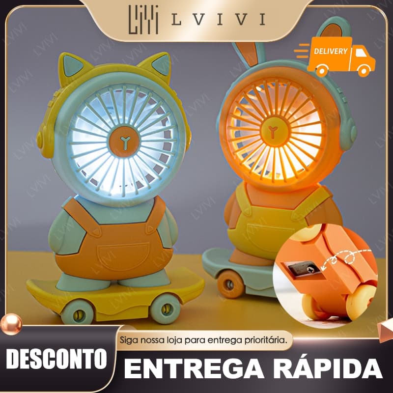 Mini Ventilador Portátil de mesa Velocidade Ajustavél c/apontador e bateria e luzes De Led