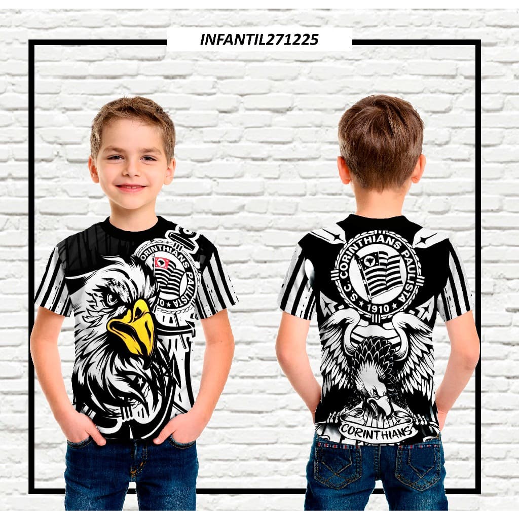 Camiseta Infantil e Adulta Corinthians Águia em tecido Dryfit