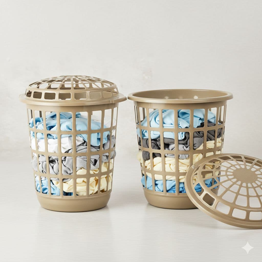 Kit 2 Cesto De Roupa Telado Ventilado Redondo 30L C/Tampa Lavanderia Banheiro Quarto Cores Sortidas