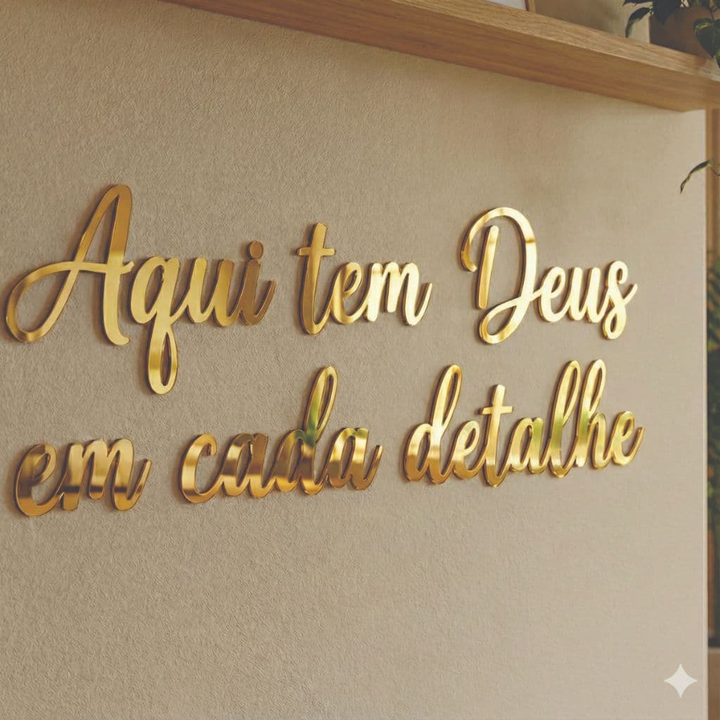 Frase Decorativa Aqui tem Deus em cada Detalhe em Acrílico Promoção