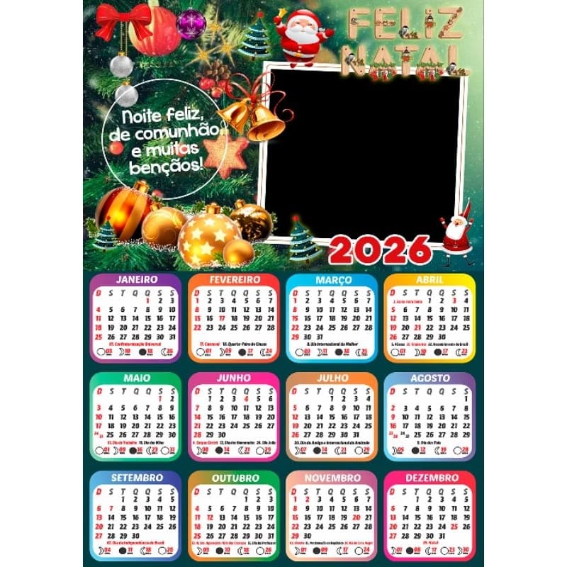 2🎄 Calendário 2026 Natal Personalizado | Opção Plastificado