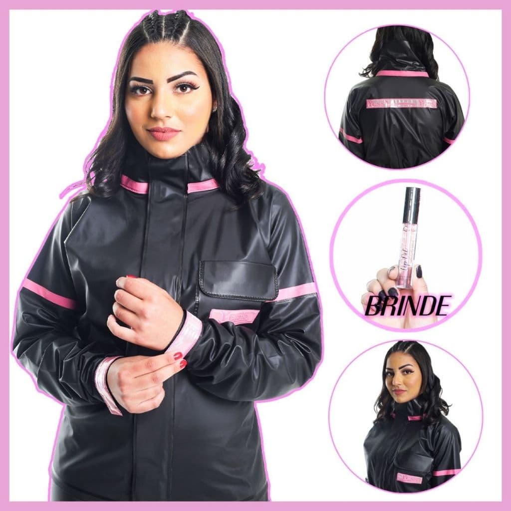Capa Impermeável Feminina Premium + Brinde Costuras Reforçadas Rosa leve moto