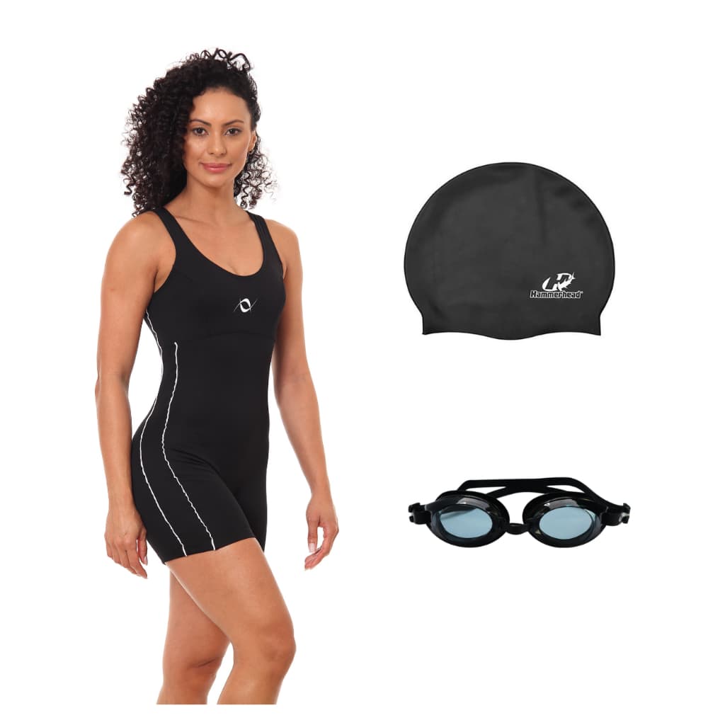 Kit Macaquinho Helanca Natação com Óculos Proteção Uv e Touca Silicone Grande
