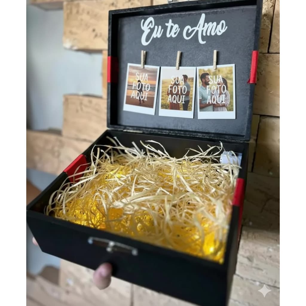 Caixa de Presente Casal Preta com LED