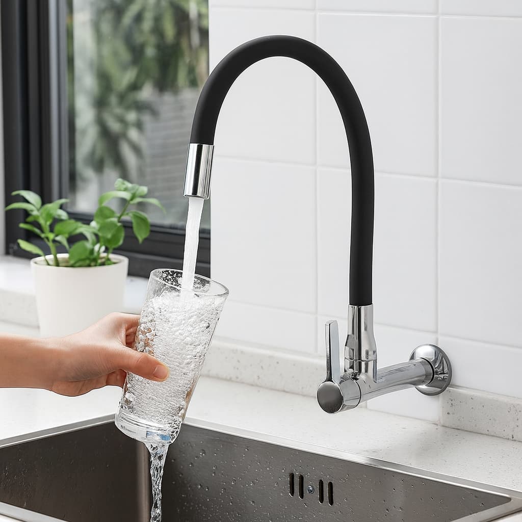 Torneira Premium de Parede Preta – Flexível para Cozinha ou Banheiro 1078