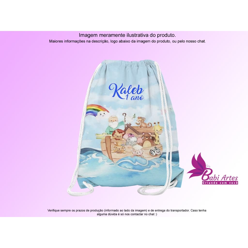 Mochilinhas Personalizadas Arca de Noé Festa Aniversário Infantil 19x28cm
