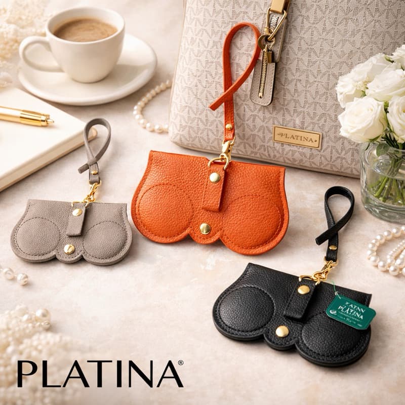 Porta Óculos Platina Em PU Com Fecho De Botão Compacto Elegante 14,5x8,4cm