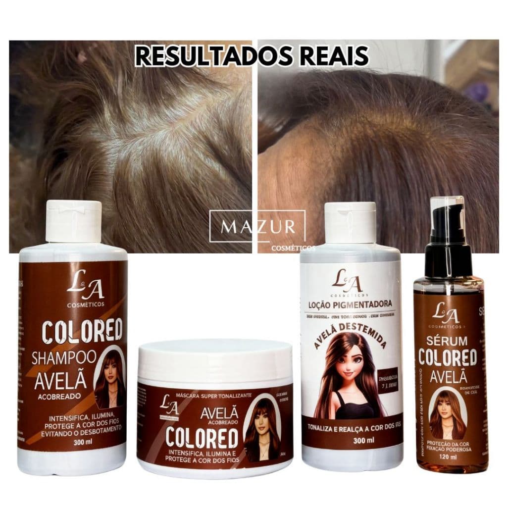 Combo Completo Tonalizante Avelã Marrom Intenso 4 em 1 - Shampoo Condicionador Máscara e Sérum Avelã