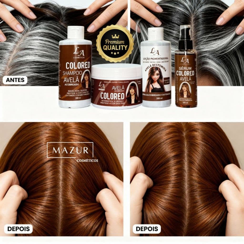 Combo Completo Tonalizante Avelã Marrom Intenso 4 em 1 - Shampoo Condicionador Máscara e Sérum Avelã