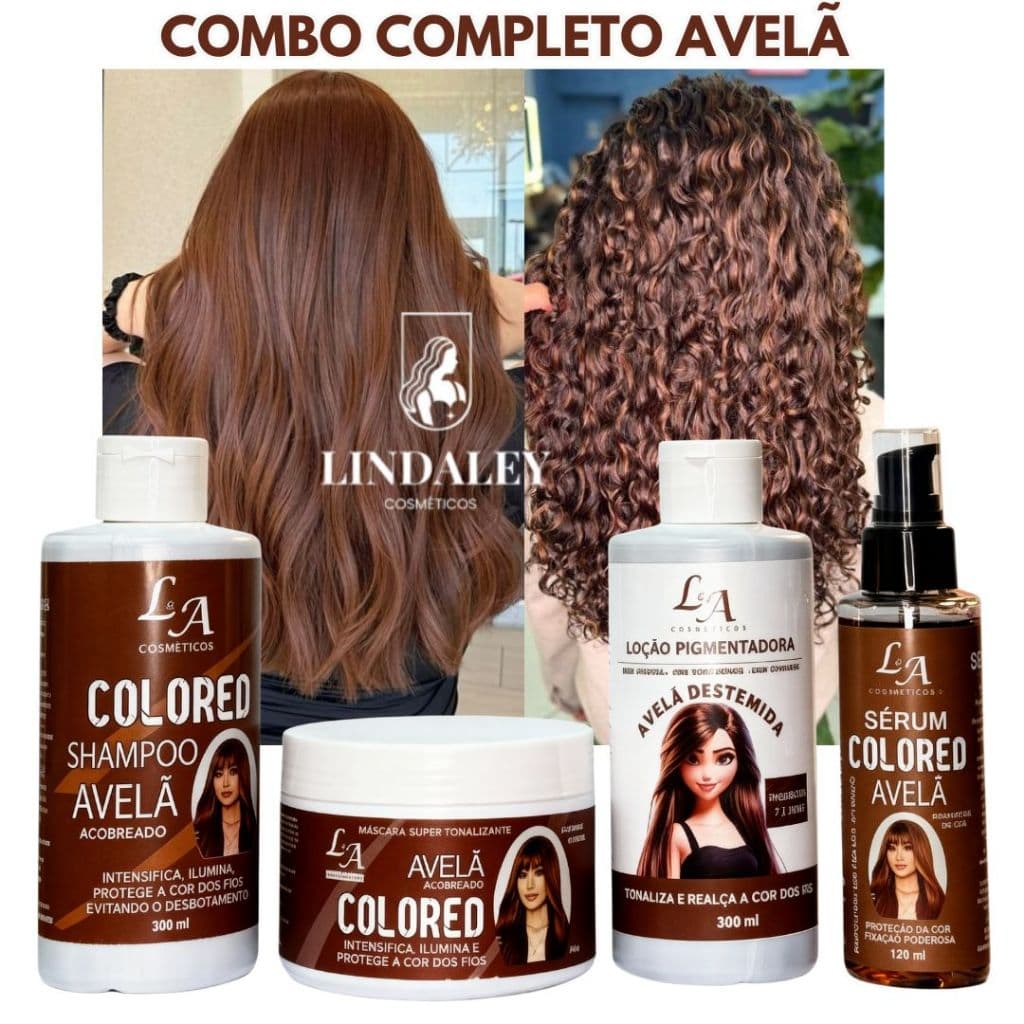 Combo Completo Tonalizante Avelã Marrom Intenso 4 em 1 - Shampoo Condicionador Máscara e Sérum Avelã