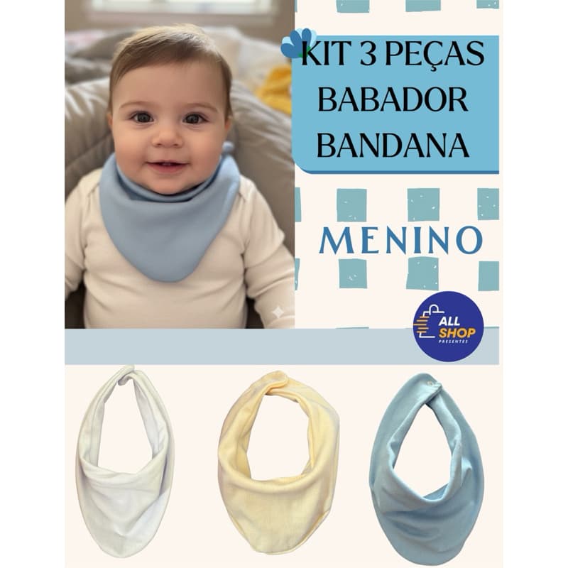 Kit com 3 Babadores Bandana Bebê Suedine 100% Algodão Babador Infantil Confortável Baby Neném Menino Menina