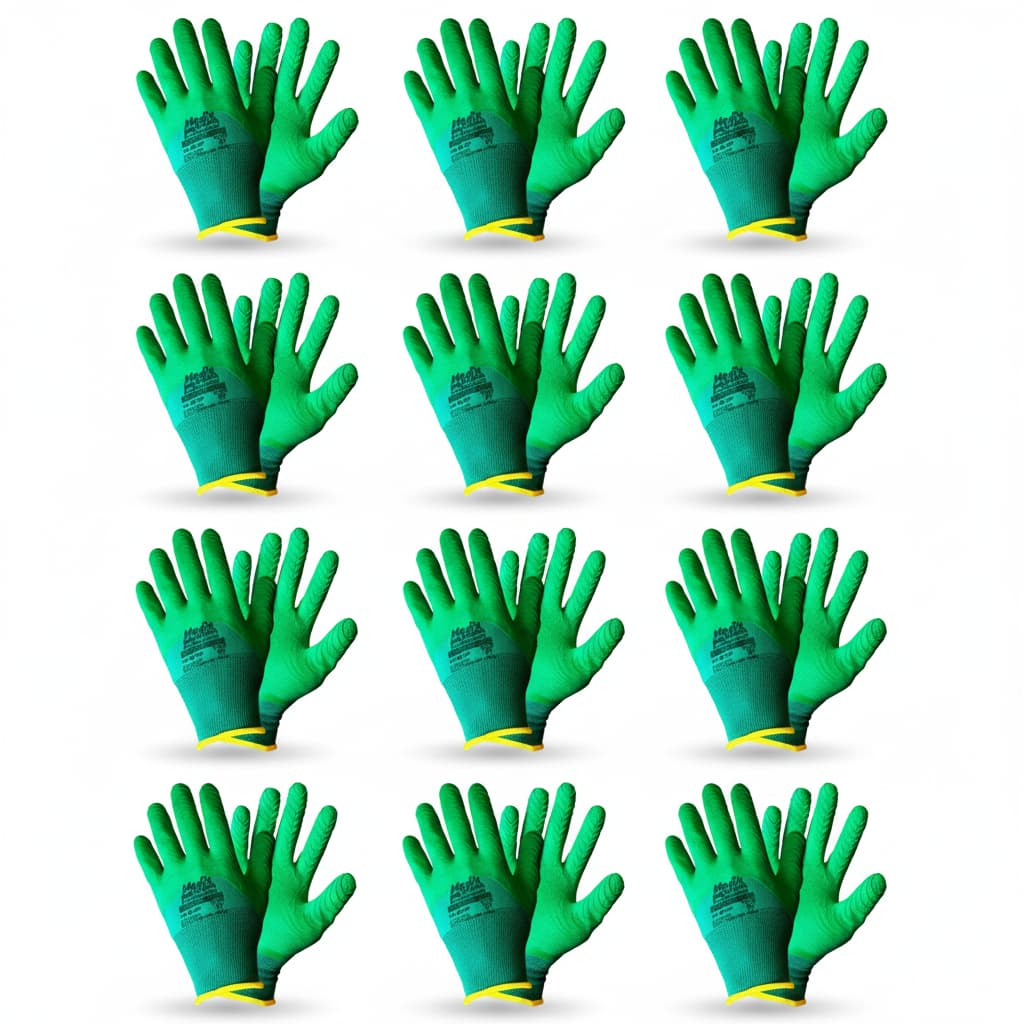 Kit 12 Pares Luva RubberGrip Verde – Luvas Corrugado Coleta de Lixo, Jardinagem e Trabalho!