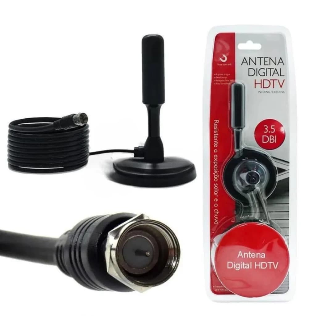 Antena TV Digital HDTV Interna/Externa 3.5 DBI Com Cabo 5 metros
