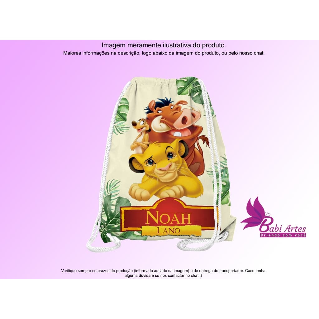 Mochilinha Saco Personalizada O Rei Leão  Festa Aniversário Lembrancinha Saquinho Infantil