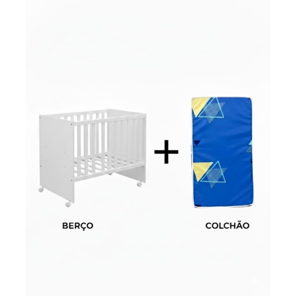 Berço com Rodízios MAYA + Colchão Baby Incluso - Shark Móveis