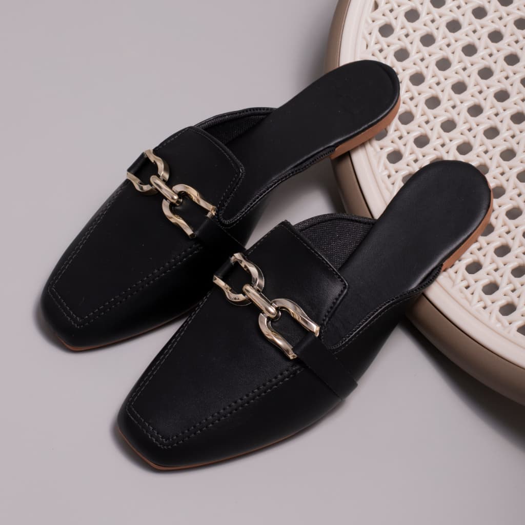 Mule Feminino Confortável Sapato Bico Quadrado Rasteira Moda Sapatilha Aberta