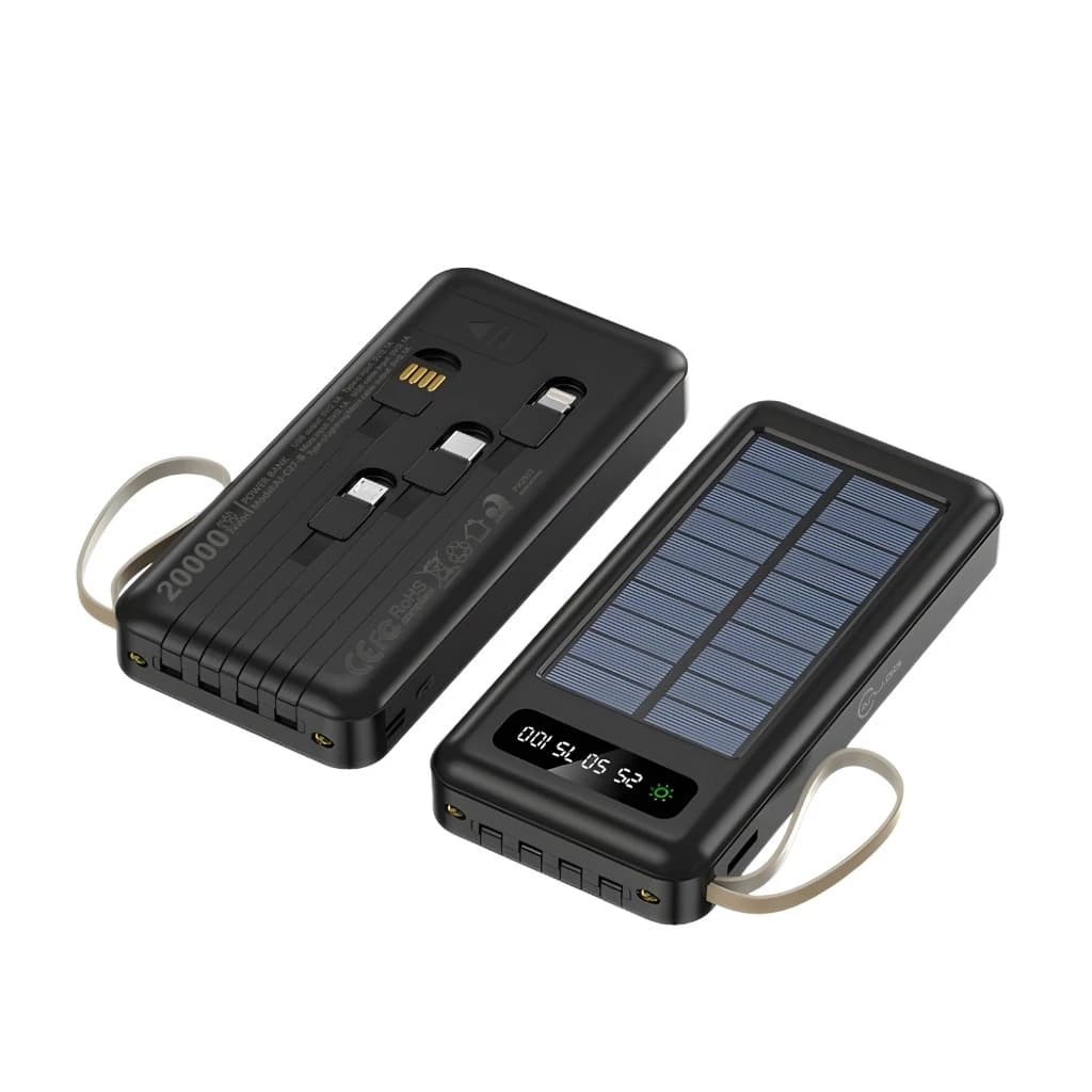 Carregador Portátil Power Bank Solar 20.000mah Com cabos 5 Em1 LED lanterna