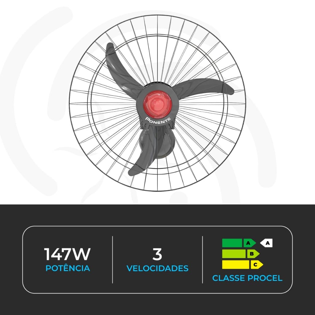 Ventilador de Parede Oscilante Ponente Good 60cm – Alta Potência e Economia de Energia