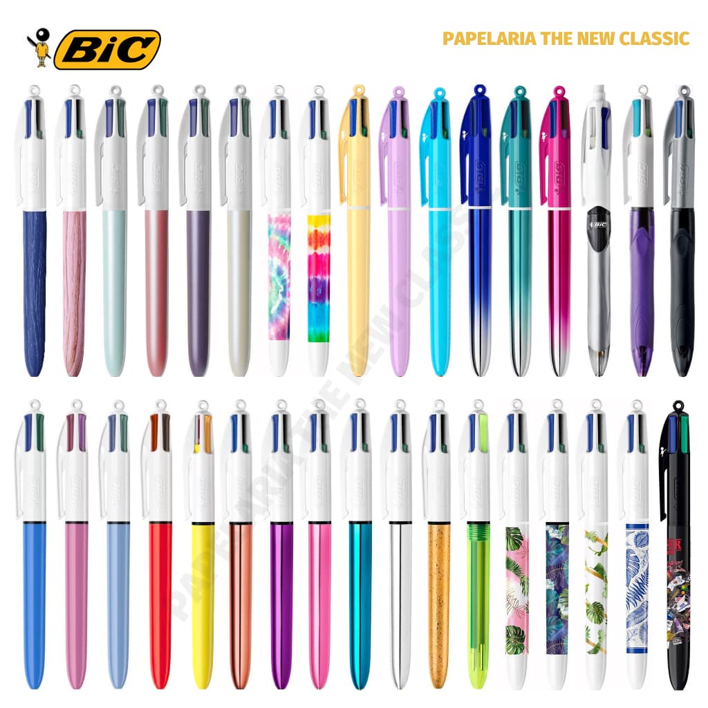 Caneta Bic Cristal 4 Cores em 1 - Pastel, Metálica, Emborrachado, Fluo, Solar, Madeira, Lapiseira