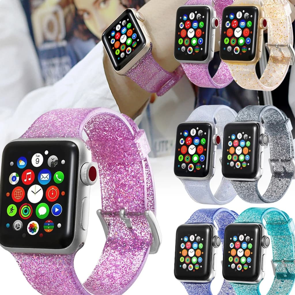 Pulseira brilho silicone com fivela para  Apple Watch 11/10/9/8/7 49mm/46mm/45mm 44mm 40mm 41mm 6 5 3 38mm 42