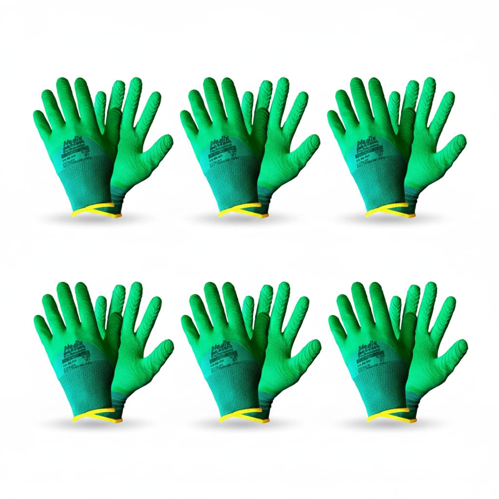 Kit 6 Pares Luva RubberGrip Verde – Luvas Corrugado Coleta de Lixo, Jardinagem e Trabalho!