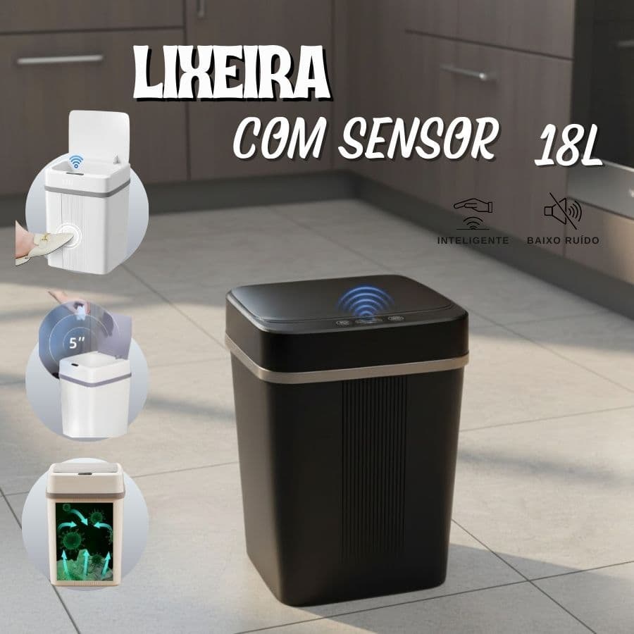 Lixeira com Sensor Inteligente 18L Perfeita para Banheiro, Cozinha e Locais Internos
