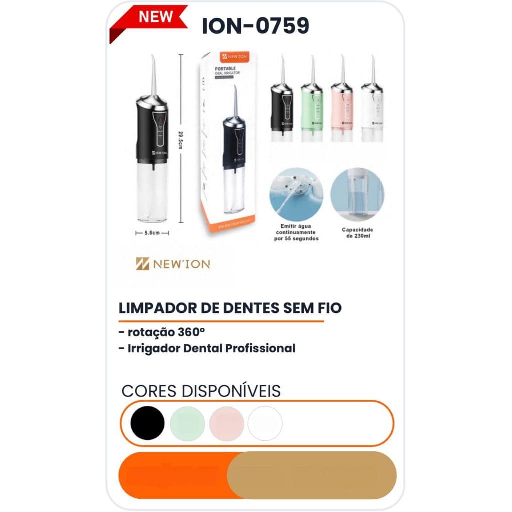 LIMPADOR DE DENTES SEM FIO - rotação 360° - Irrigador Dental Profissional