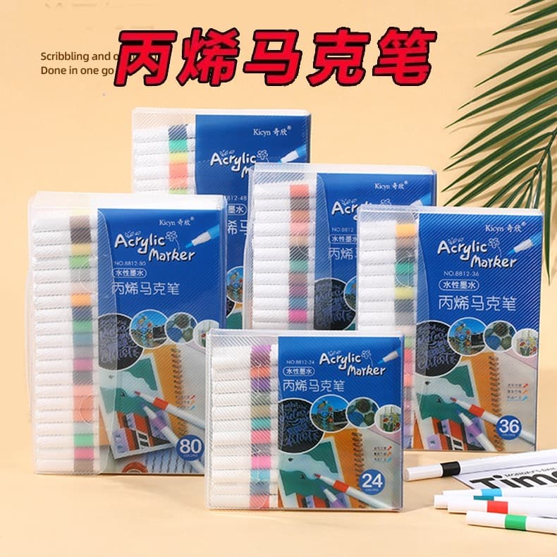 Kit 12/24/36/48/60/80 Caneta Marcadora Acrílica Líquida Direta, Pincel de Pintura, Pedra, Cerâmica, Glas, Madeira, Lona