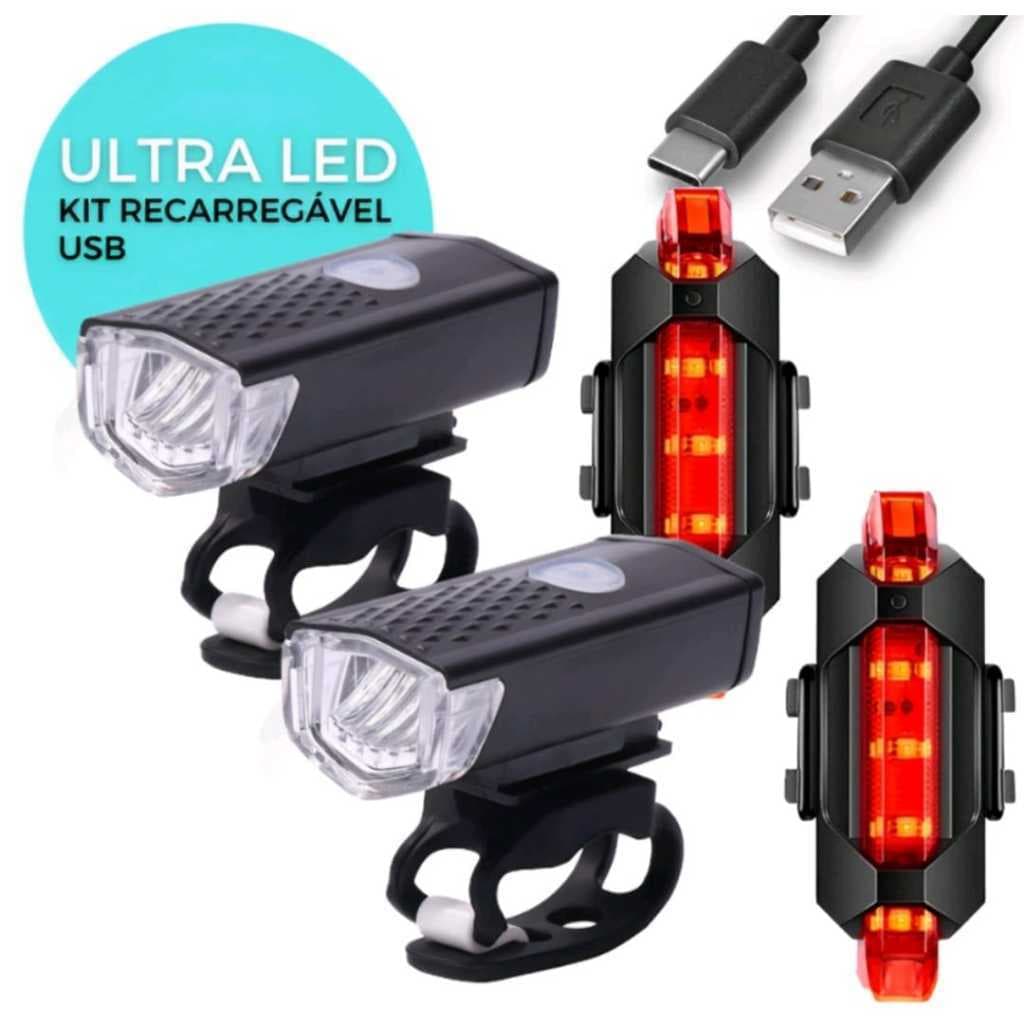 Kit Lanterna e Farol Bicicleta Bike Luz Ultra Led a Prova D'Água