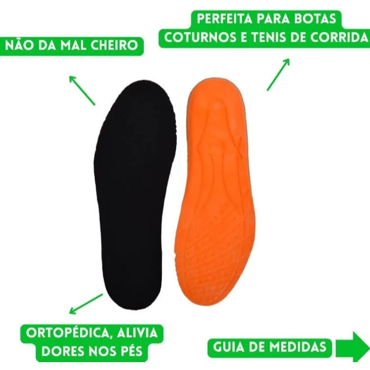 Palmilha Gel Ortopédica Anatômica Anti Impacto Confortável Para Tênis Botas E Trabalho