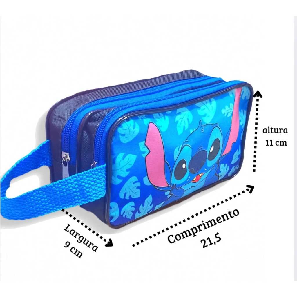 Estojo Escolar Infantil Grande Stitch Menino Dois Compartimentos Com Alça