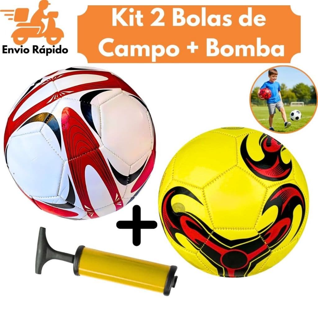 Kit 2 Bolas De Campo + Bomba De Ar Futebol Para Crianças
